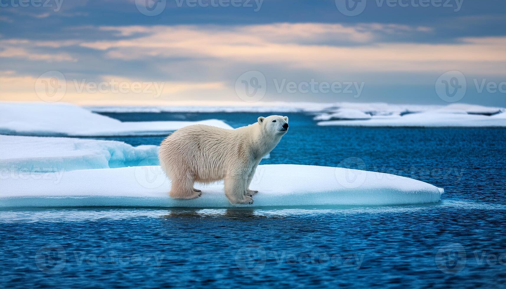 A majestic polar bear walking across the icy landscape of the Arctic, highlighting the importance of wildlife conservation and the impact of climate change on these vulnerable ecosystems photo