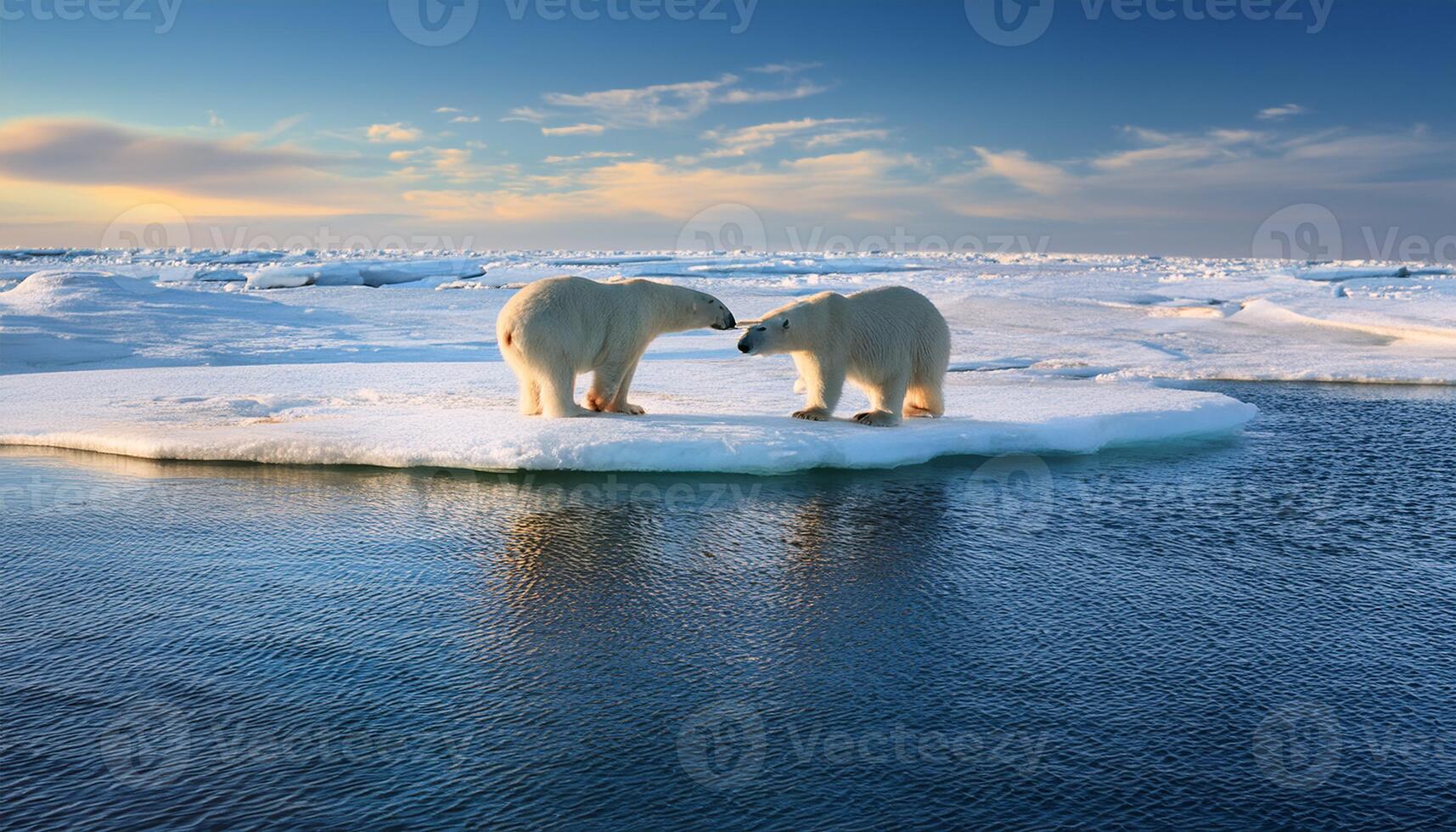 A majestic polar bear walking across the icy landscape of the Arctic, highlighting the importance of wildlife conservation and the impact of climate change on these vulnerable ecosystems photo