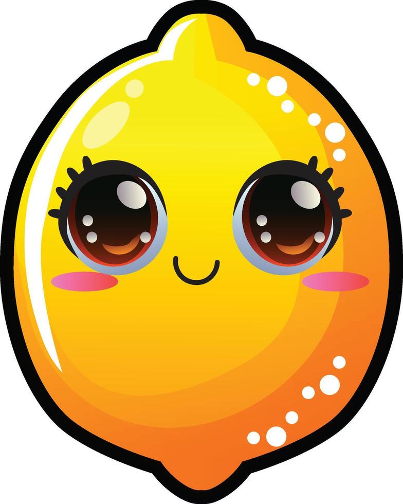 gradient smiling lemon cartoon sticker vector