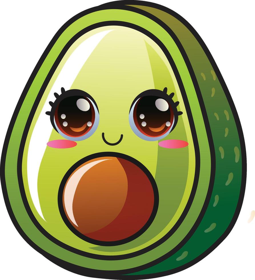 gradient smiling avocado cartoon sticker vector
