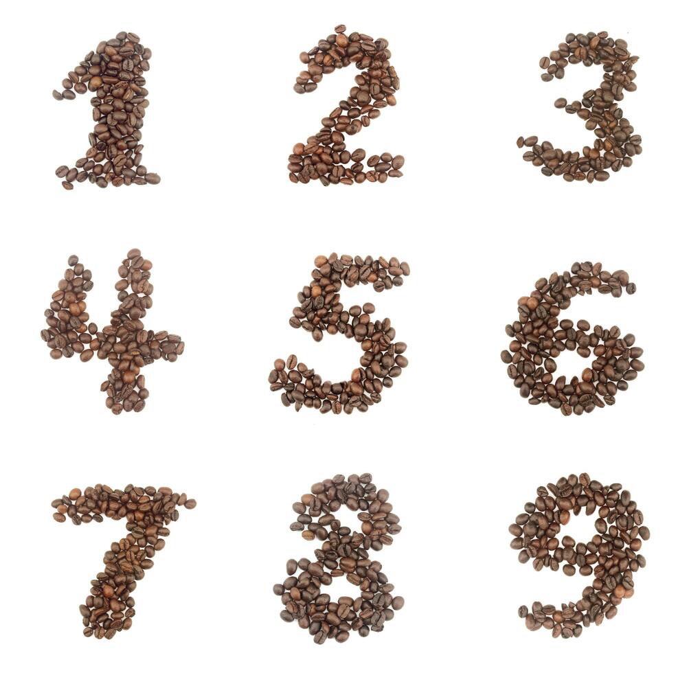 Number set made of coffee beans - numbers 1,2,3,4,5,6,7,8,9 photo