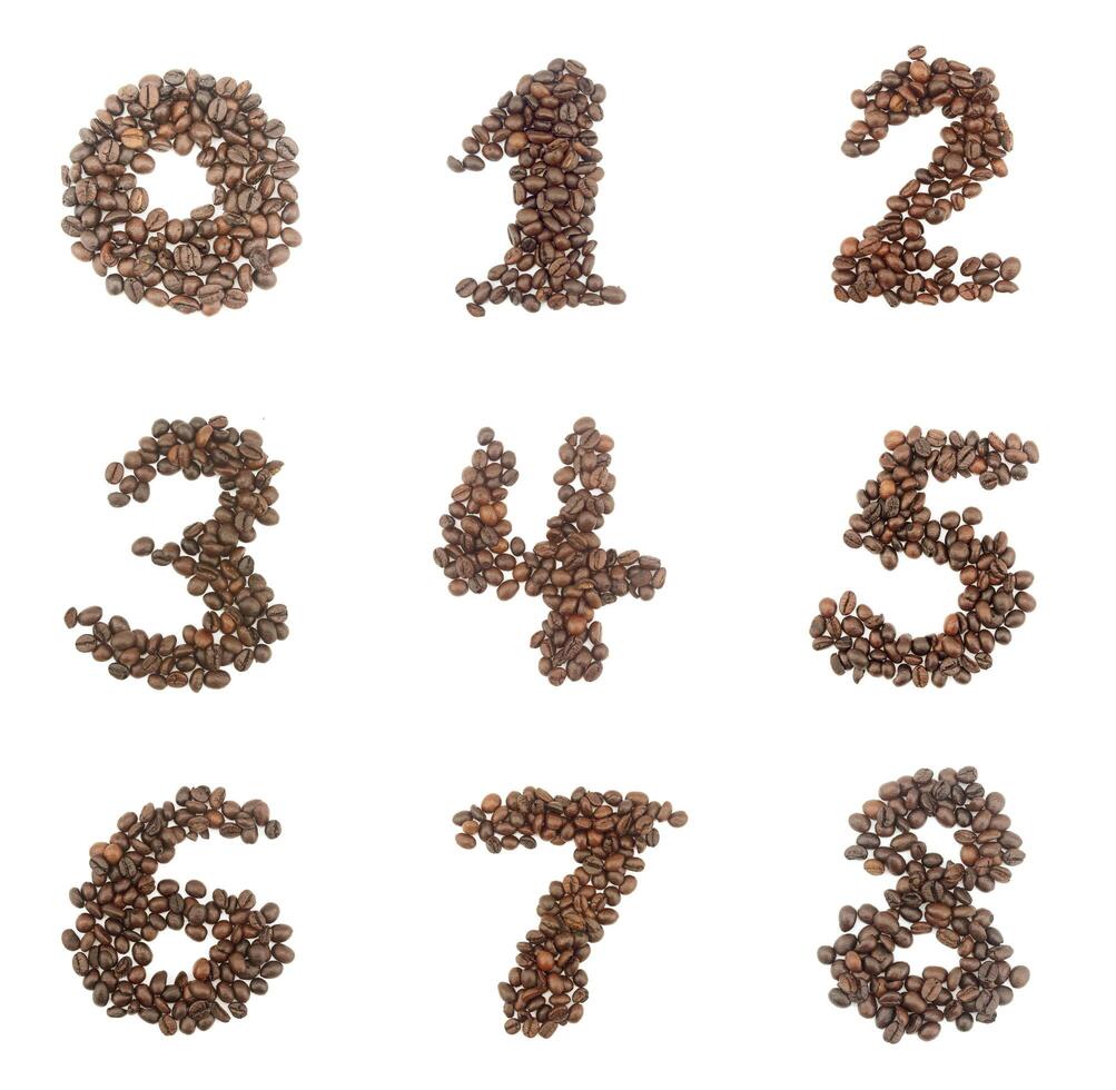 Number set made of coffee beans - numbers 0,1,2,3,4,5,6,7,8 photo