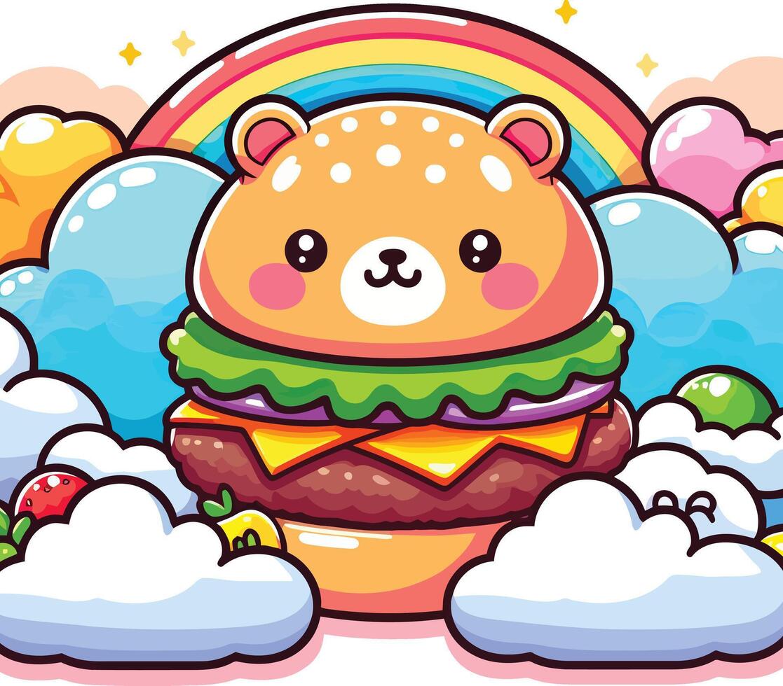 cute and funny burger bear illustration vector