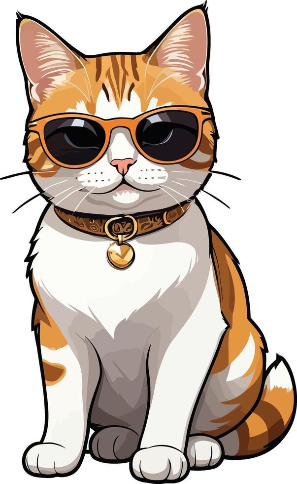 Aegean cat of beautiful pet is wearing sunglass illustrations vector