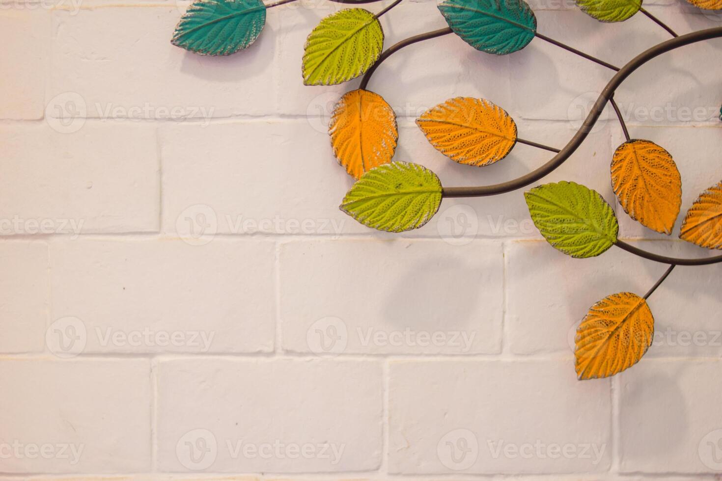 Smooth Focus, The white brick wall background is decorated with metal leaf as the interior.coffee shop to make it look attractive and have Copy Space on the wall for putting text and other designs. photo