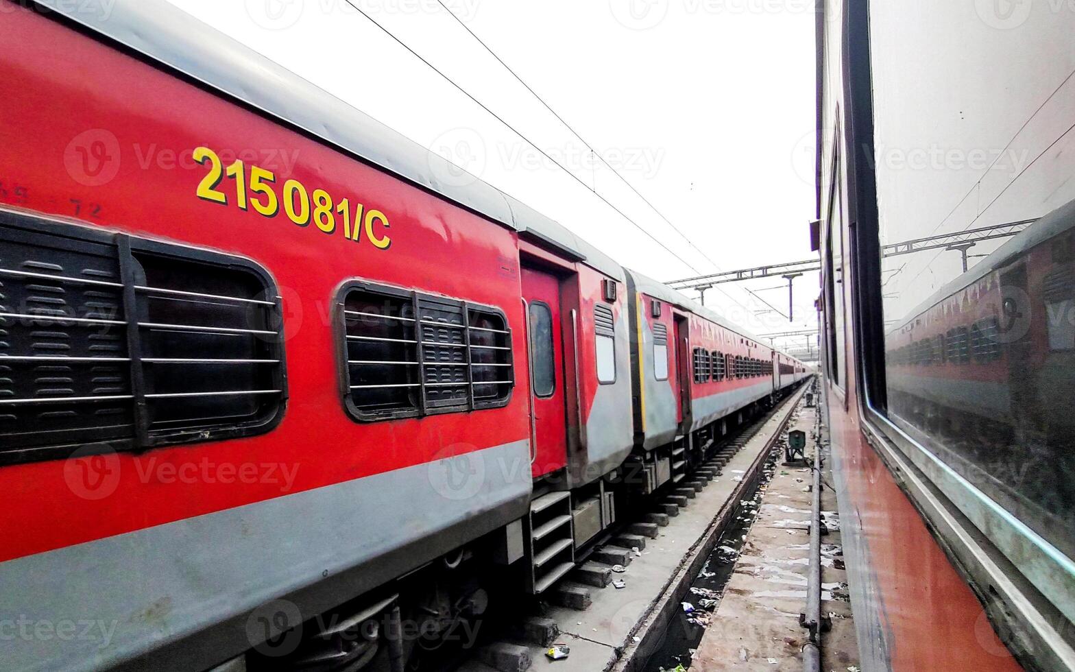 View of empty trains at New Delhi railway station in India photo