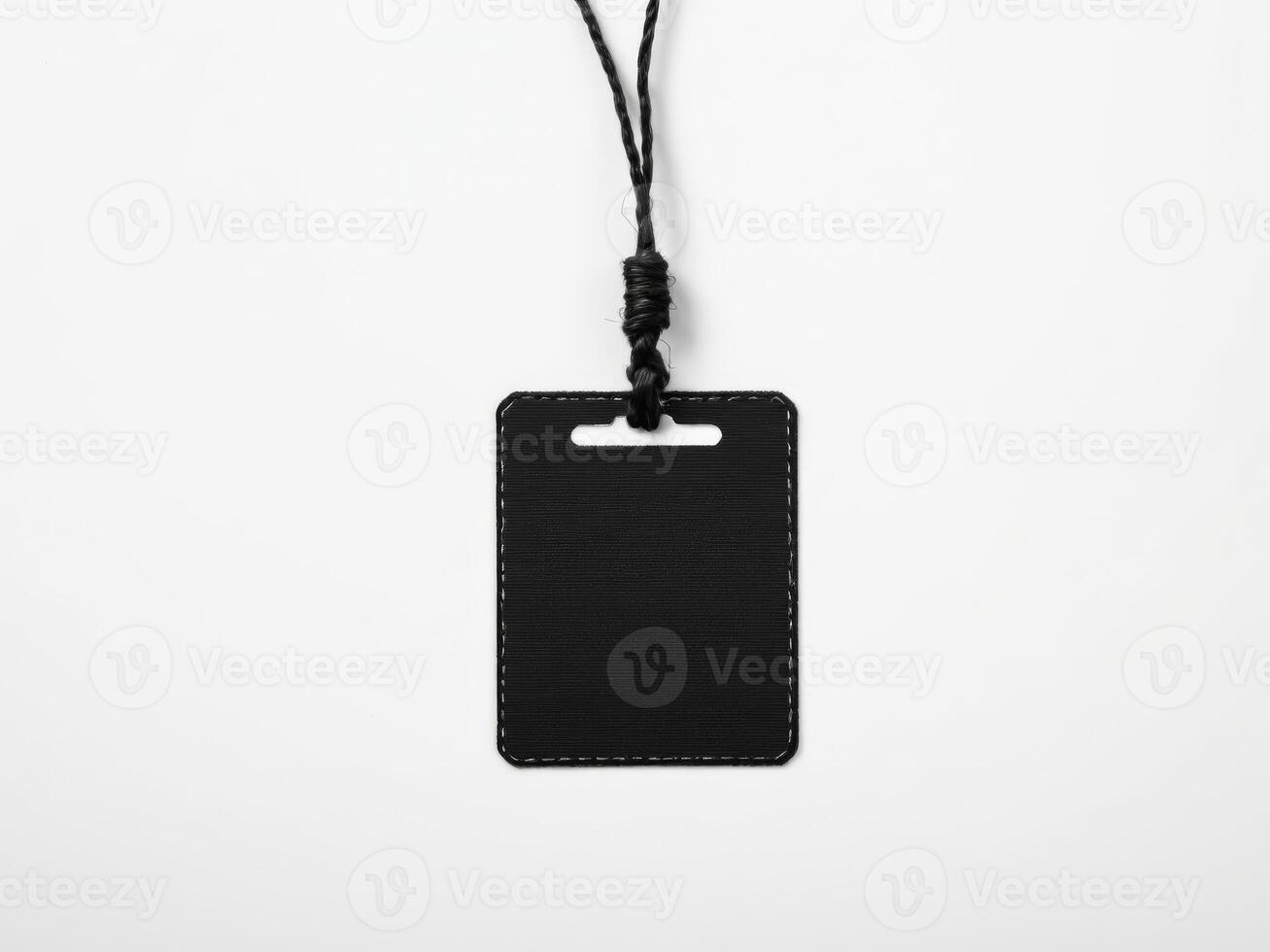 Black Paper Price Label With String Isolated on white background. photo