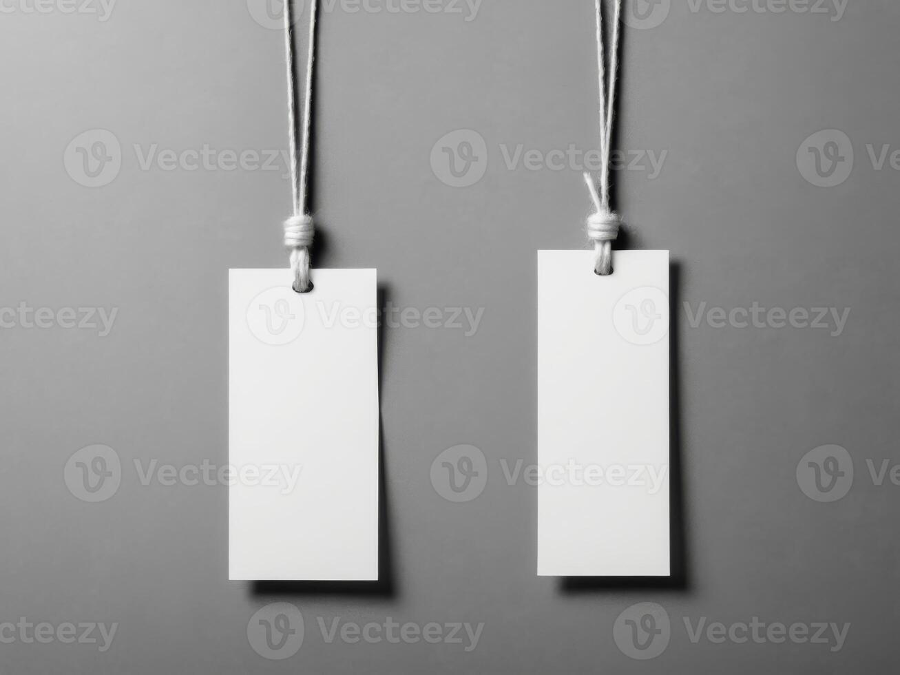 White Paper Price Label With String Isolated on gray background. photo