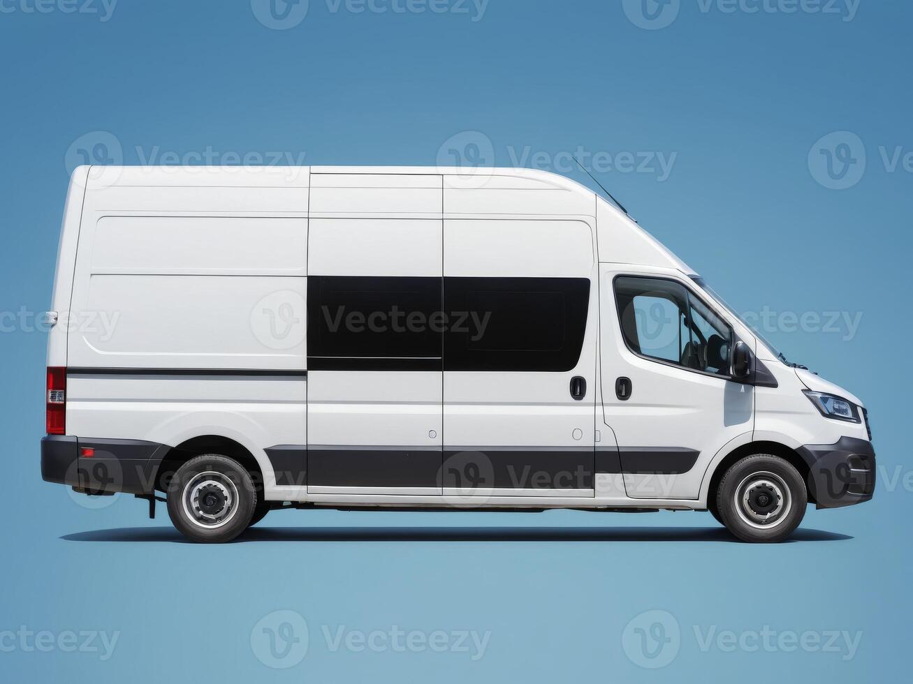 Delivery van. delivery service car isolated on blue background. photo
