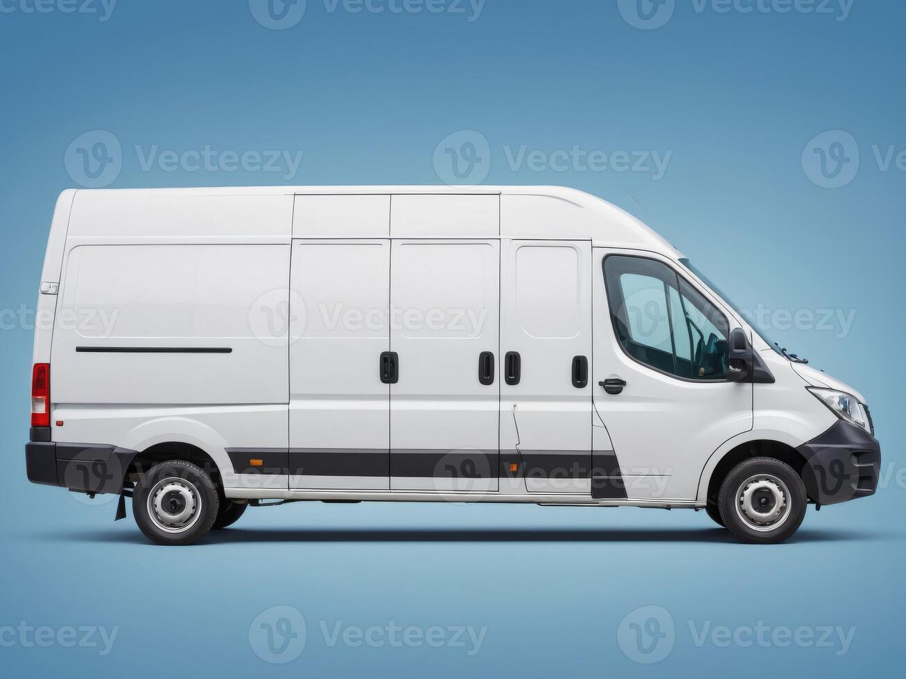 Delivery van. delivery service car isolated on blue background. photo