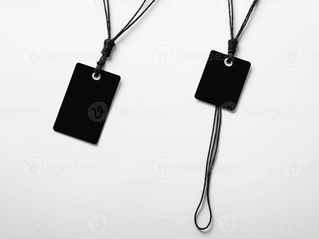 Black Paper Price Label With String Isolated on white background. photo