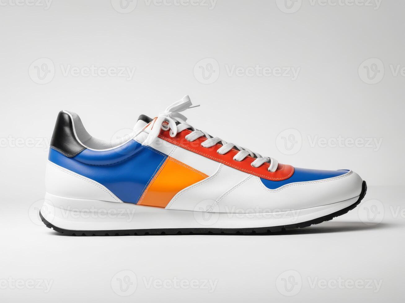 modern sports shoes, mixed white sneakers with colorful colors isolated on white background. photo