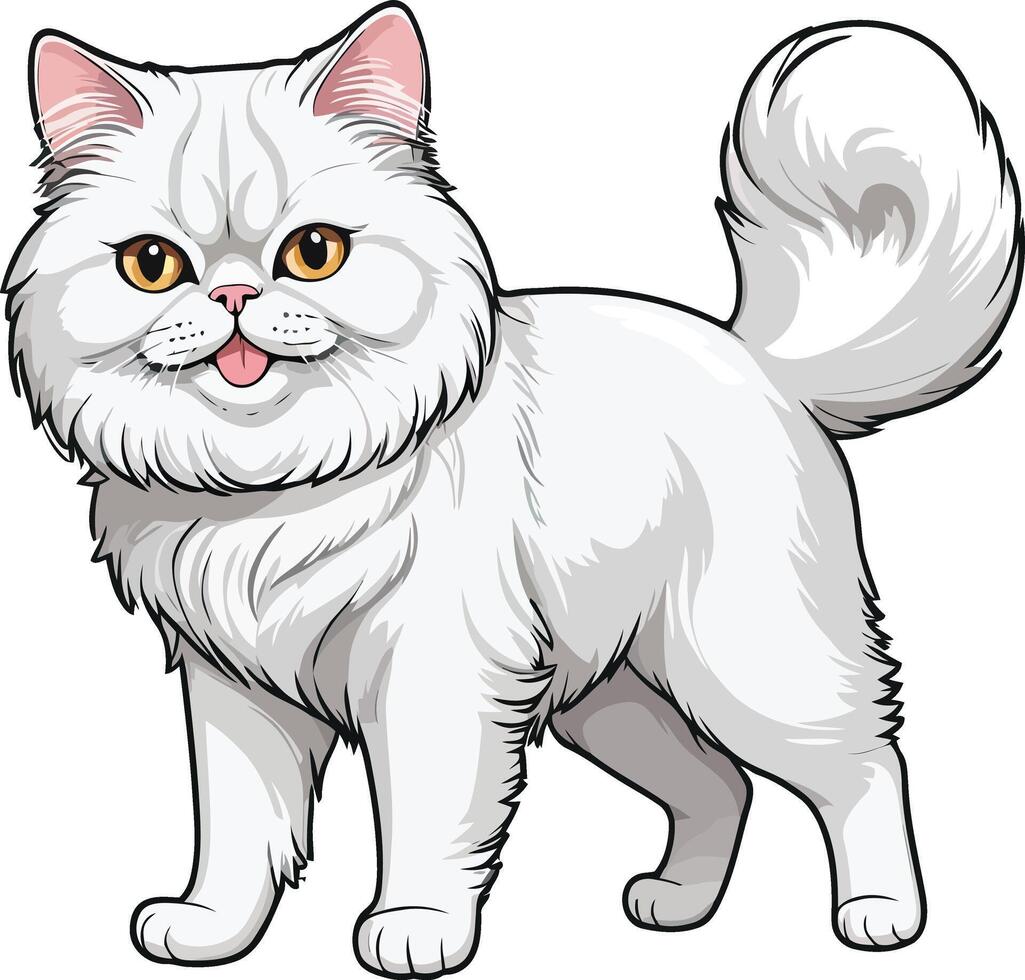 Beautiful Persian is standing on the floor Cat Clipart Illustrations vector