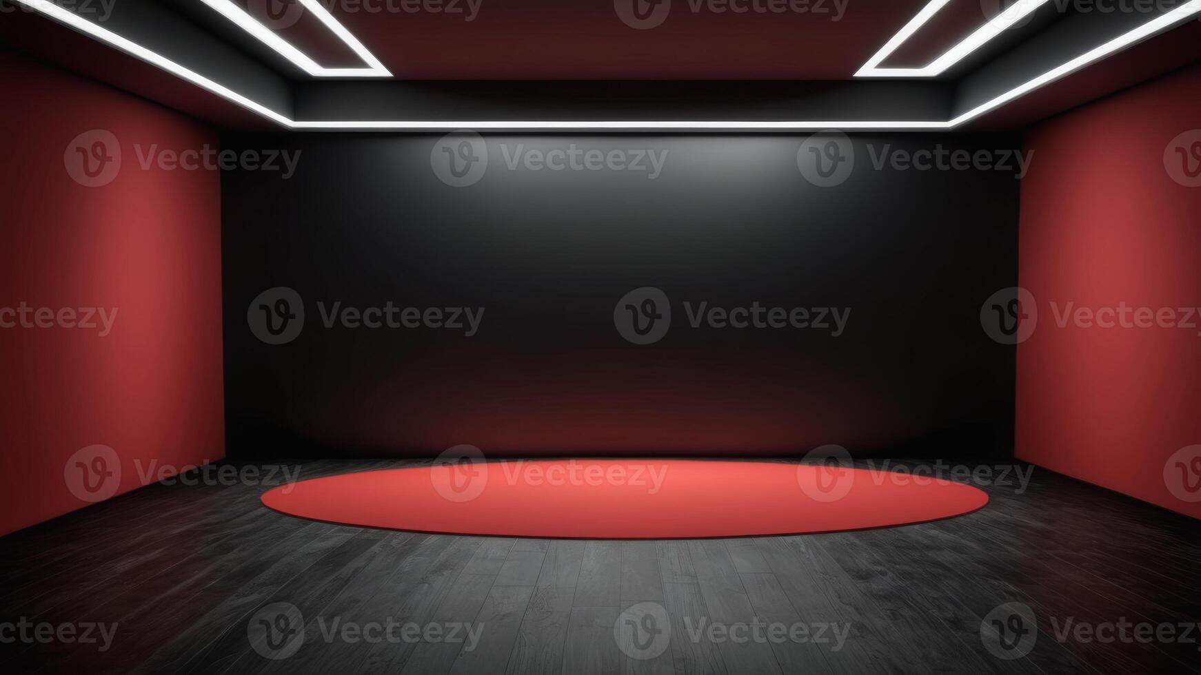 The interior of the empty auditorium with black and red walls and floors. photo