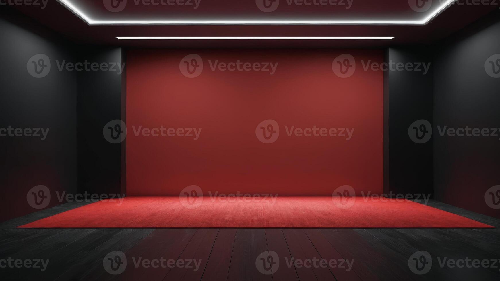The interior of the empty auditorium with black and red walls and floors. photo