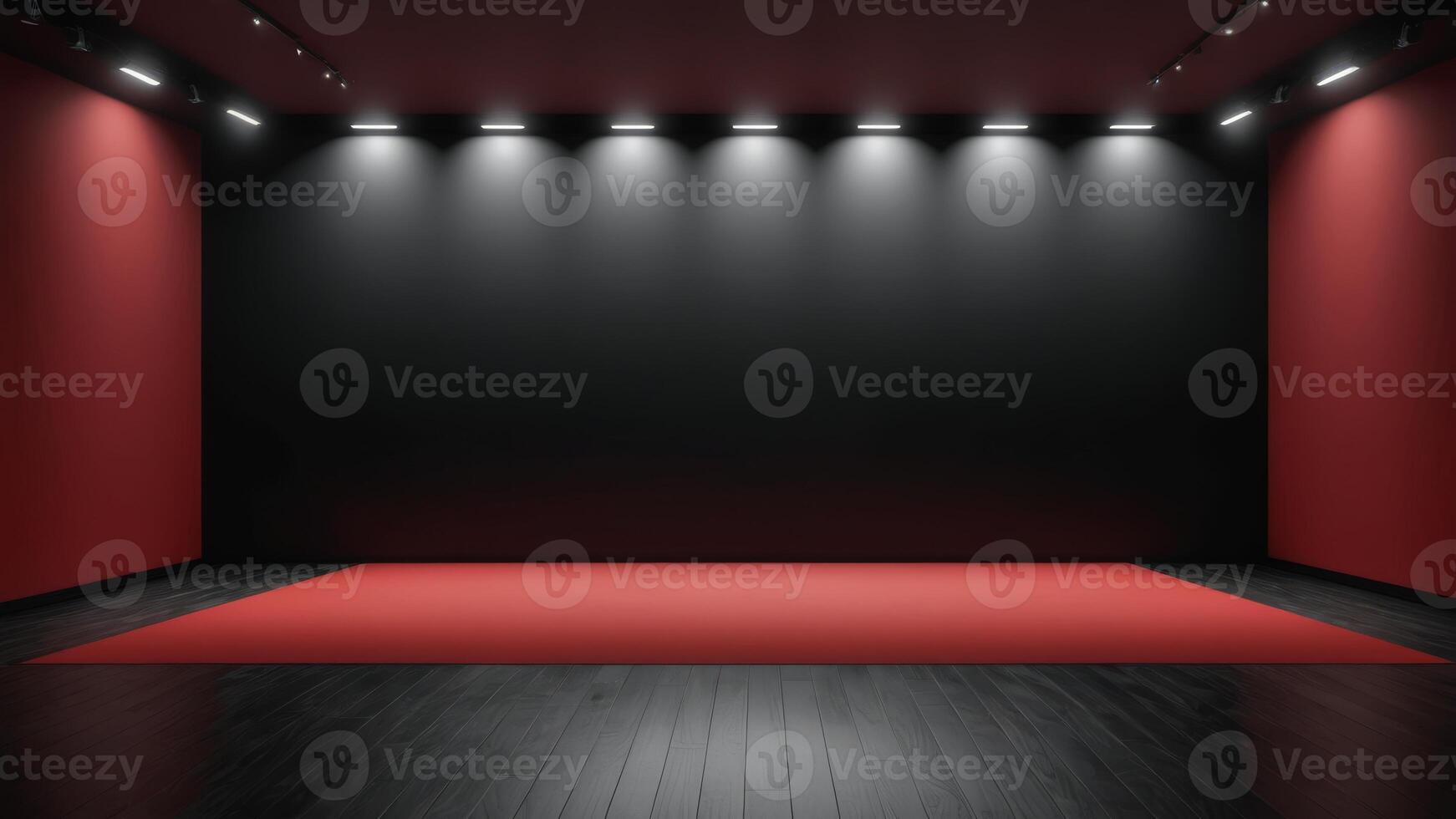The interior of the empty auditorium with black and red walls and floors. photo