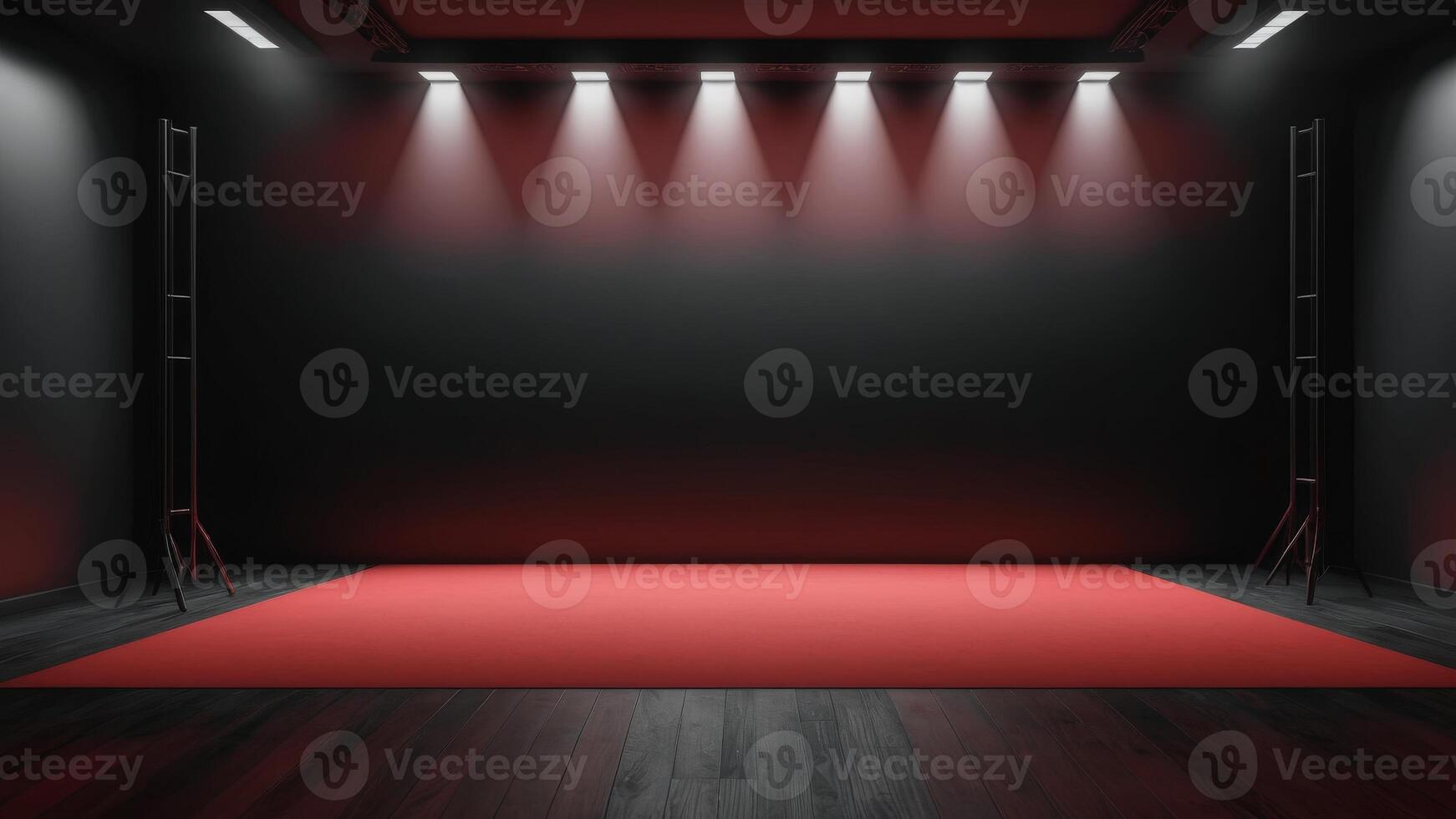The interior of the empty auditorium with black and red walls and floors. photo