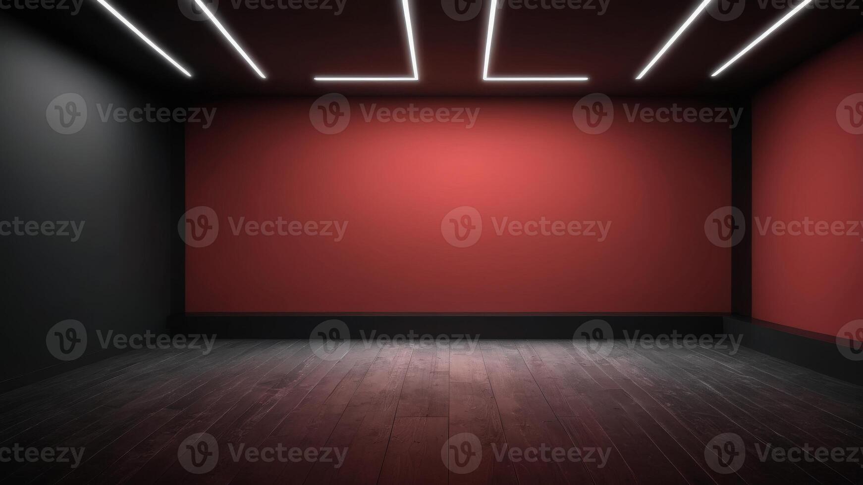 The interior of the empty auditorium with black and red walls and floors. photo