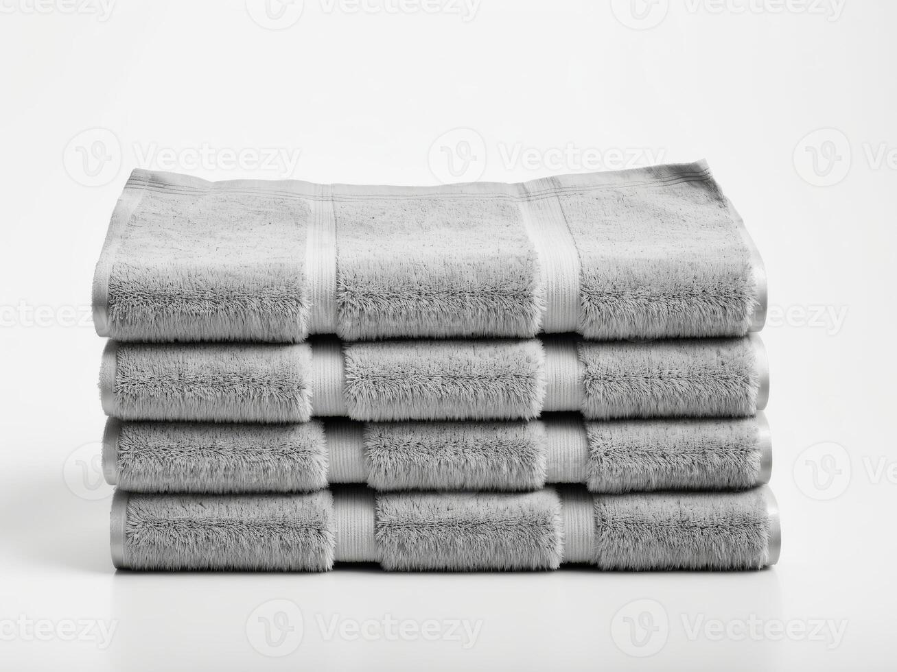 Neatly folded gray towel isolated on white background. photo