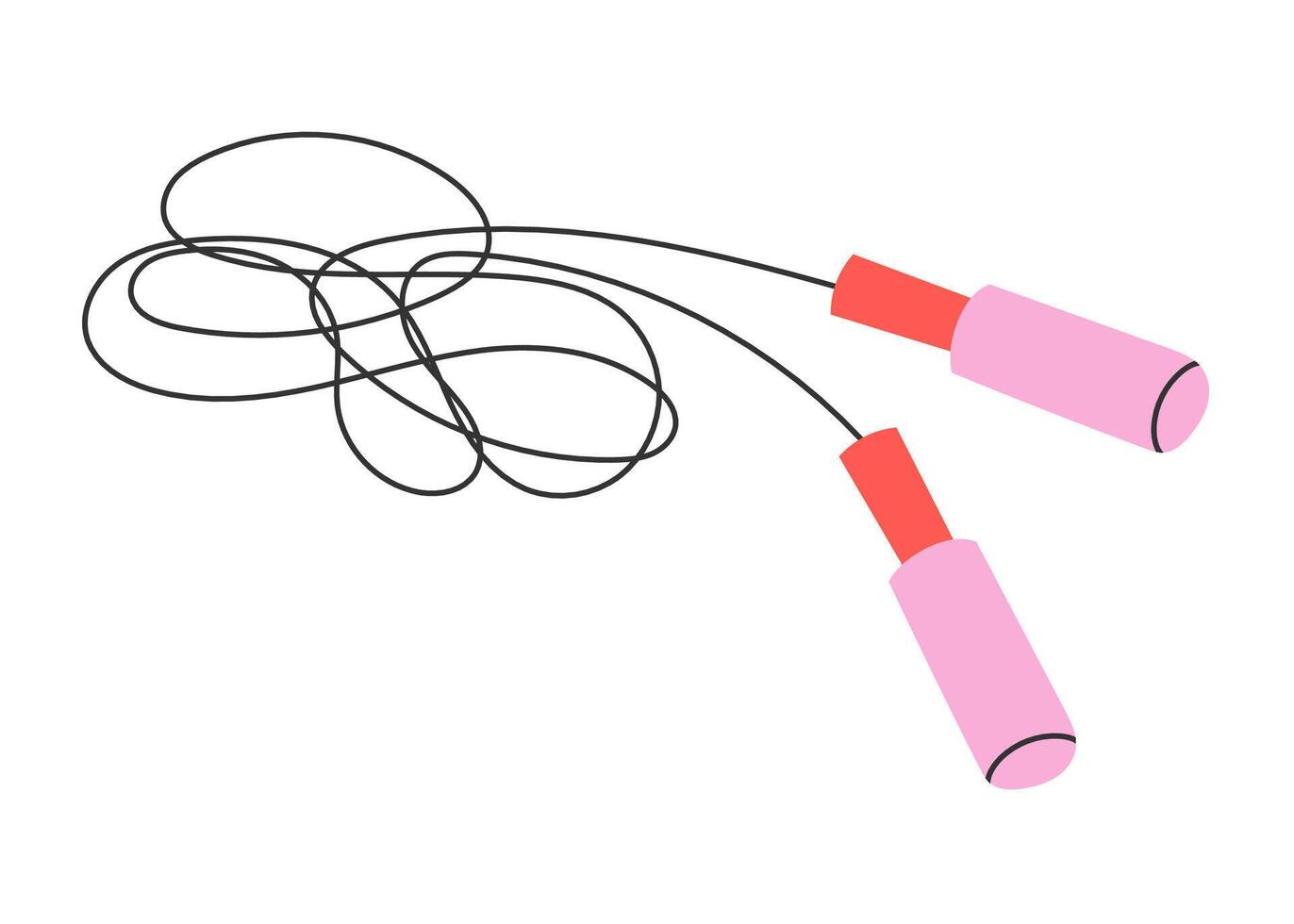 Pink skipping rope. Jumping rope. Illustration of jumping gear with plastic handles for gym. Sport exercise or fitness item. Equipment for fit training. Athlete activity and cardio workout. vector