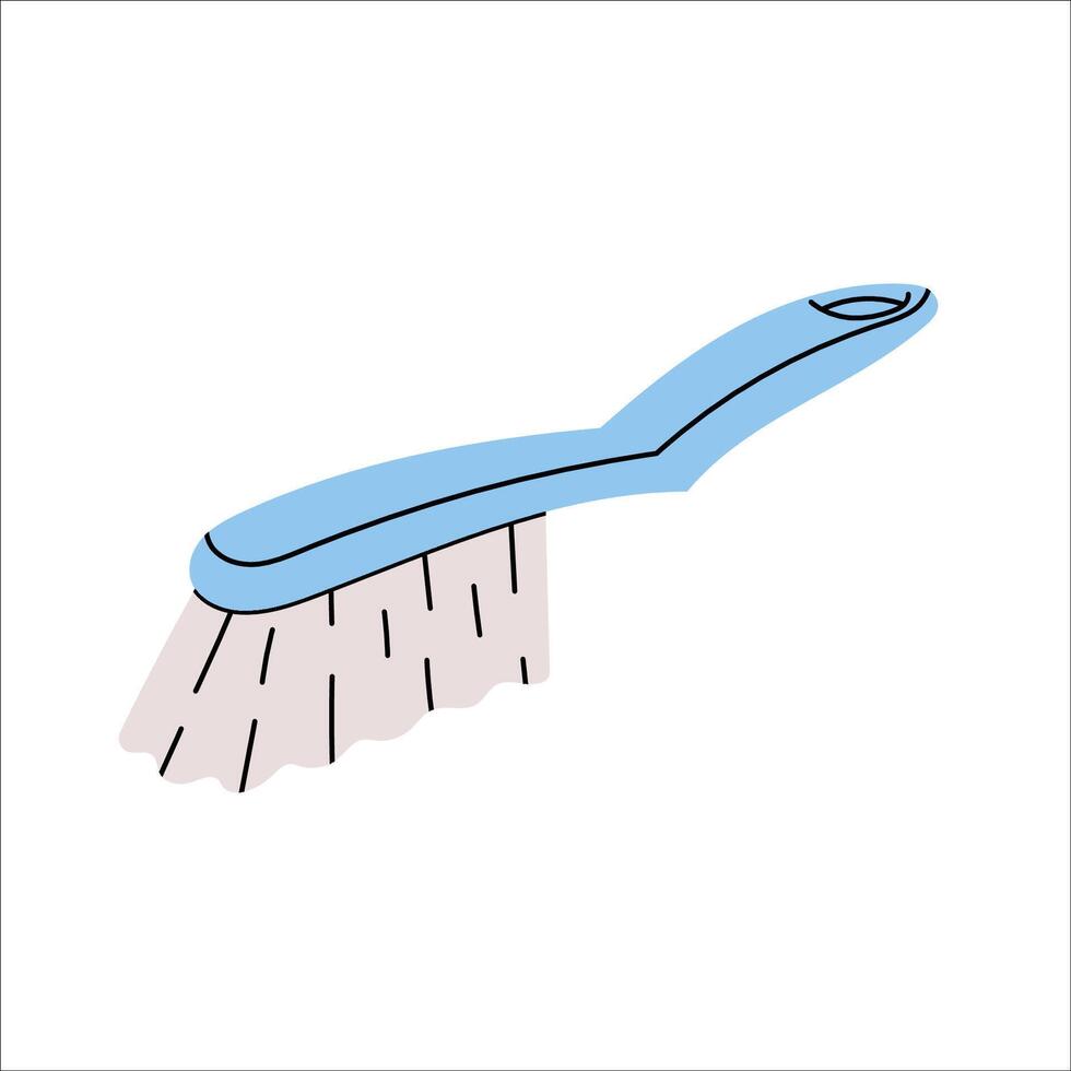 Blue sweeping brush with natural bristles and handle. Floor cleaning tool. Housekeeping flat illustration on isolated white background vector