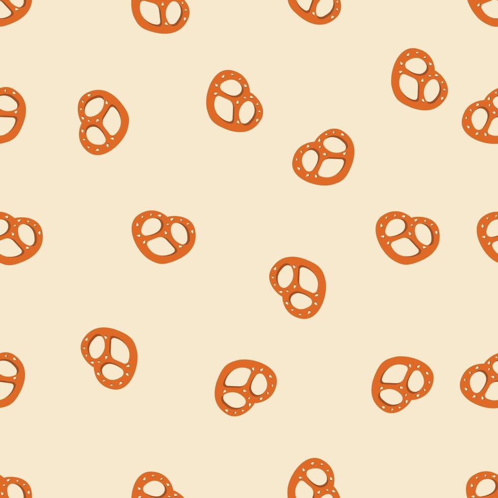 A pattern of pretzels is scattered on a light background. The pretzels are positioned in a way that creates a sense of movement and energy. vector