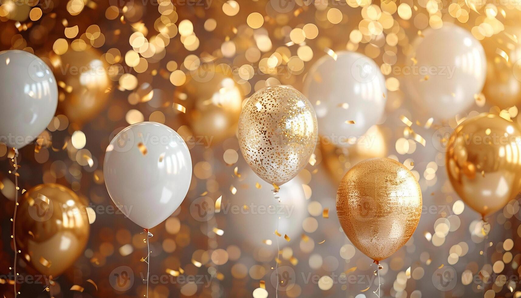 Golden balloons background new year and birthday party generated by AI photo