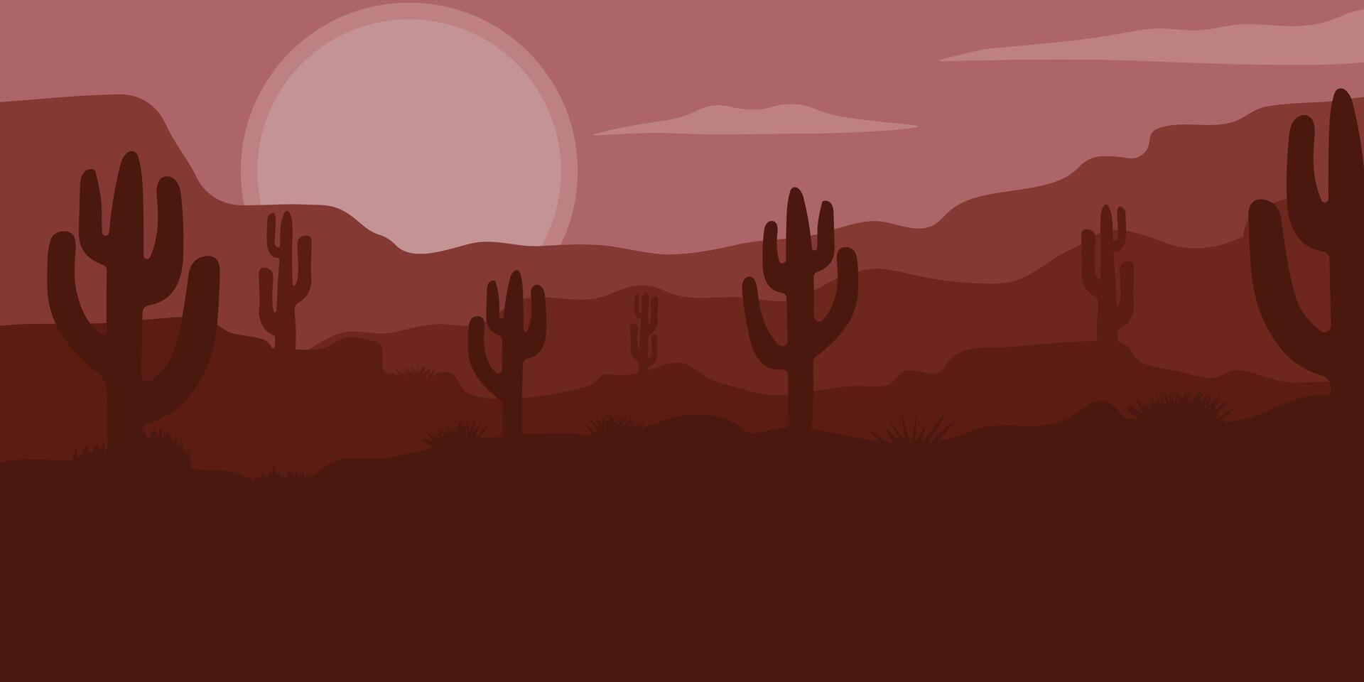 abstract landscape desert poster with cactus and mountain illustration design vector