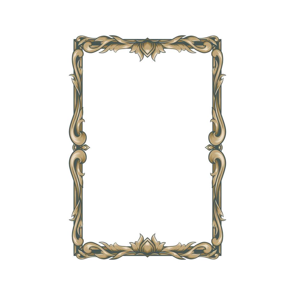 Gold Frame With A Floral Design Retro Ornamental Frame Vintage Rectangle Ornament Border vector