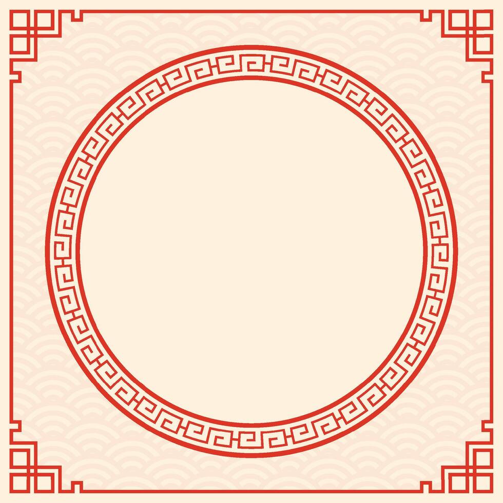 Chinese frame with oriental Asian elements on color background vector