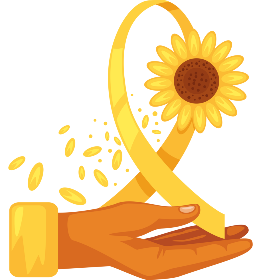 hands with yellow ribbon and flower sarcoma awareness png
