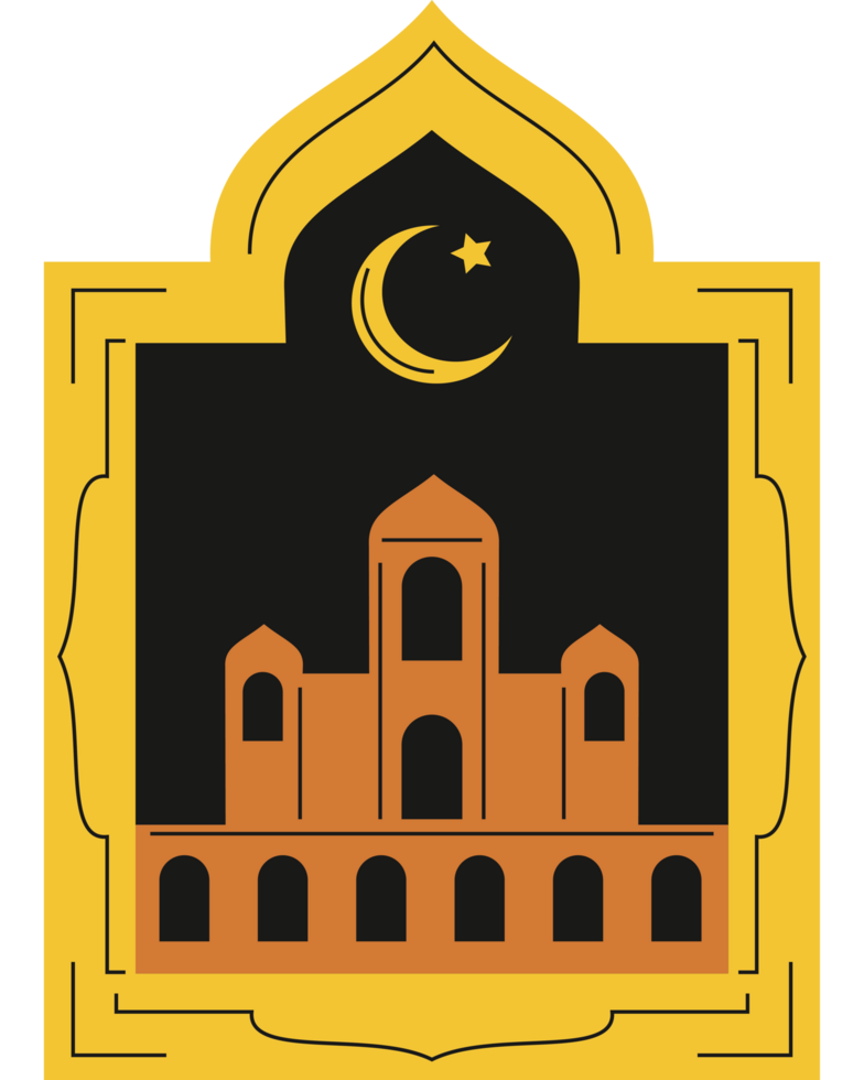 islamic mosque and crescent moon in window png