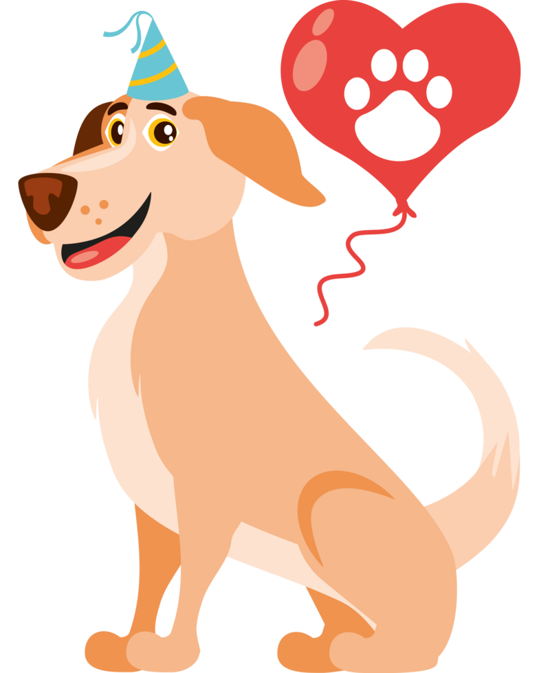 cartoon dog with party hat and balloon png