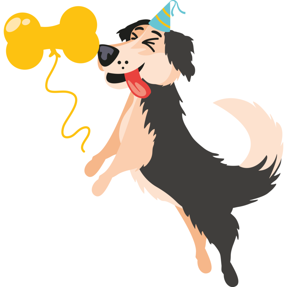 happy dog with bone shape balloon png