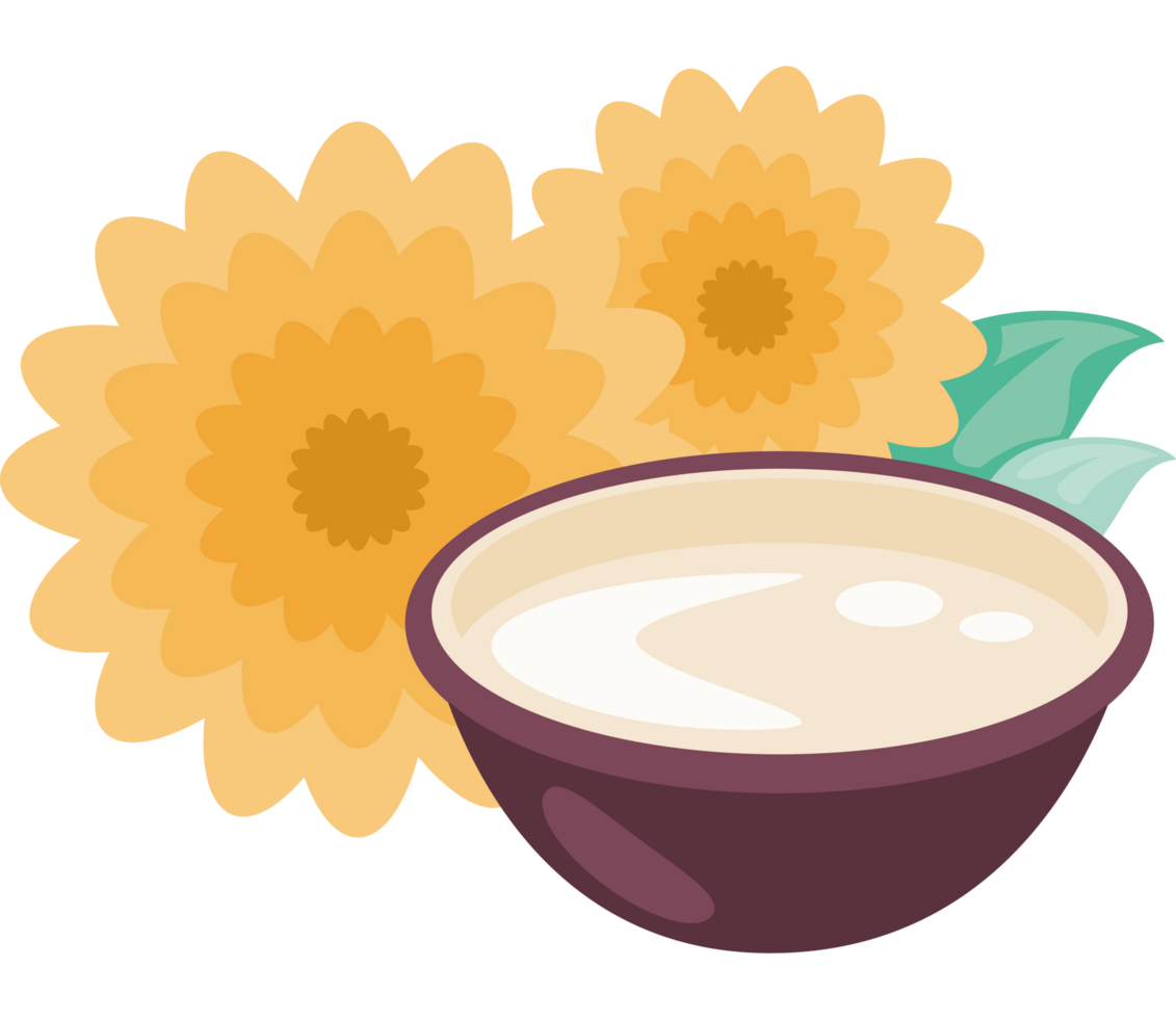 tea cup and calendula flowers png