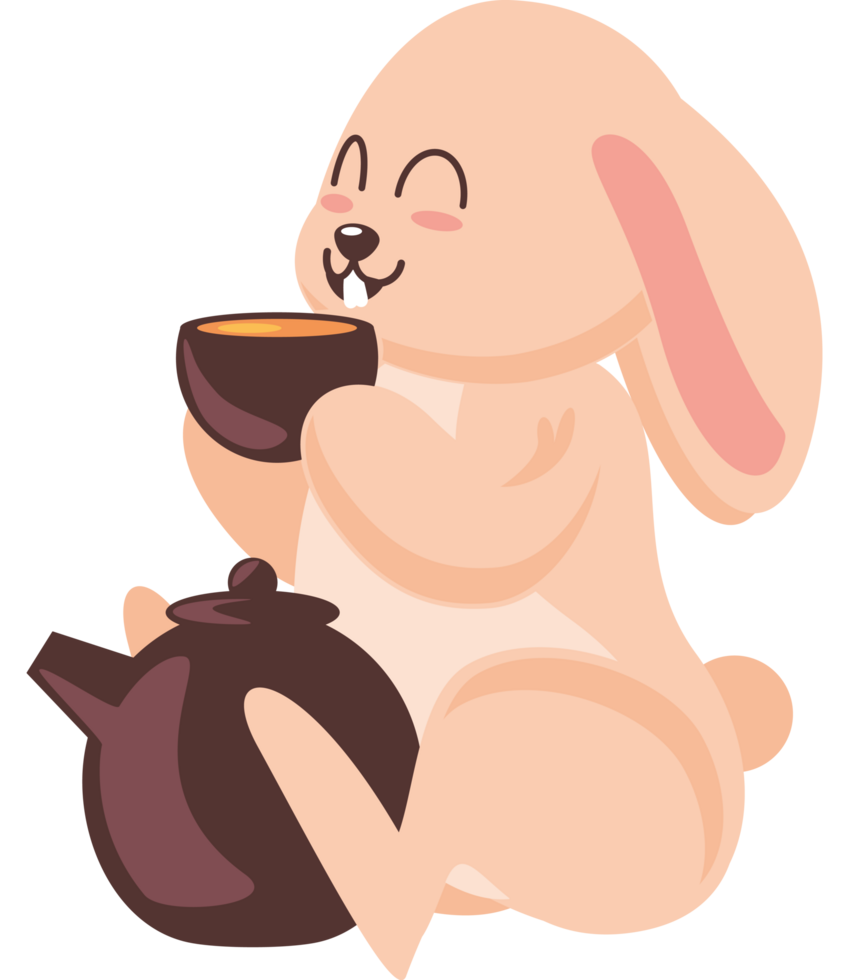 rabbit drinking tea in mid autumn png