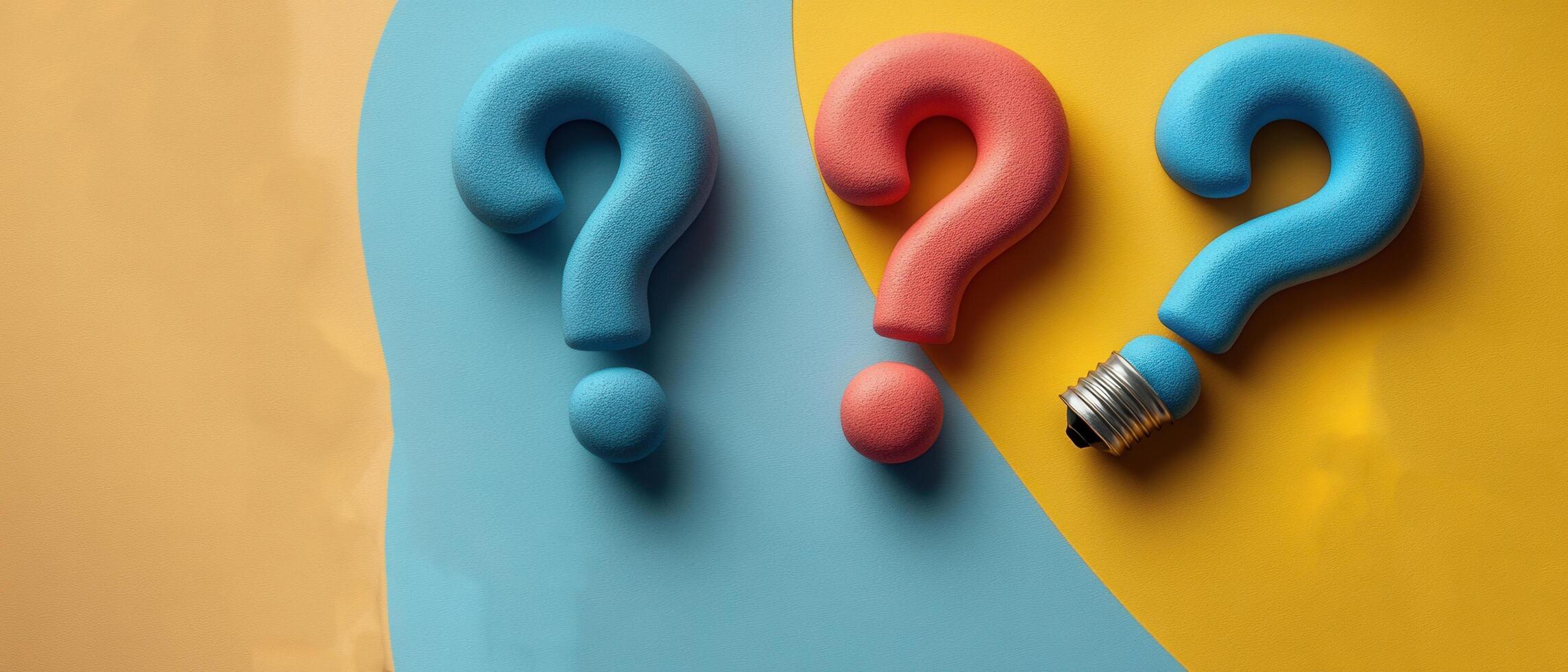 Colorful Question Marks on Vibrant Background Representing Curiosity and Uncertainty photo