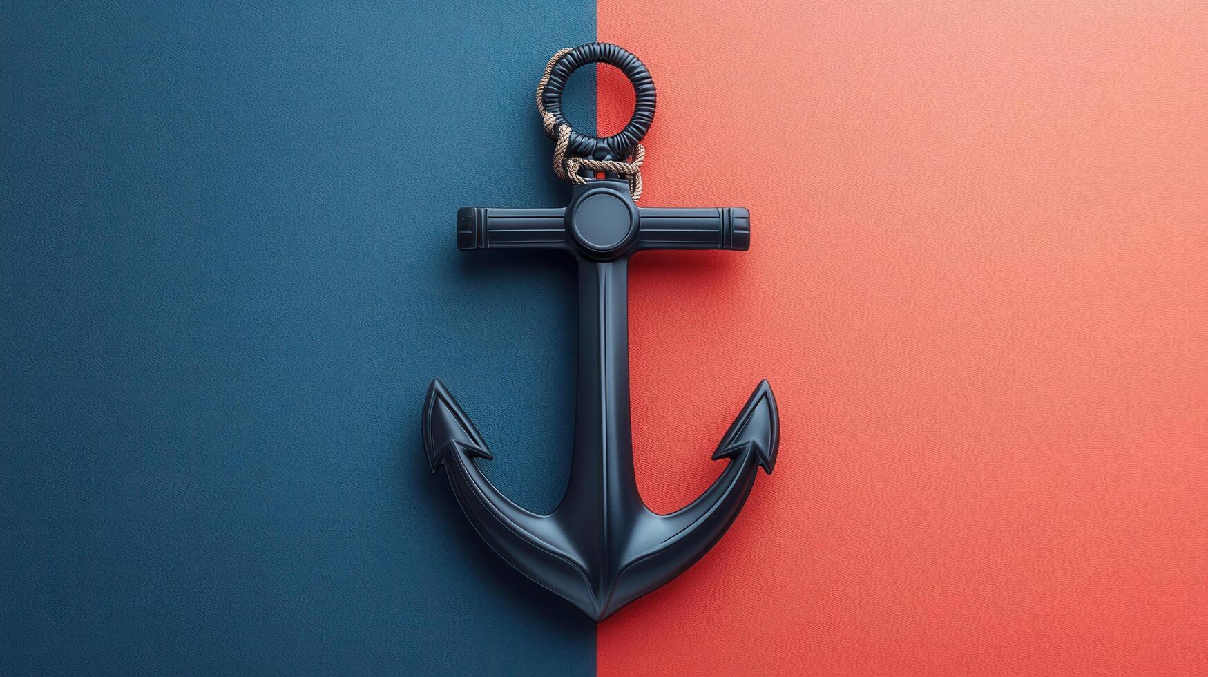 Nautical Anchor on Split Blue and Red Background - Maritime Symbol of Strength and Stability photo