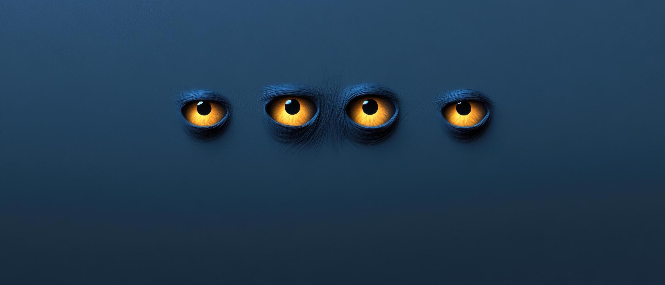 Mysterious Three Glowing Eyes in Darkness - Eerie and Surreal Conceptual Art with Yellow Eyes on Dark Background photo