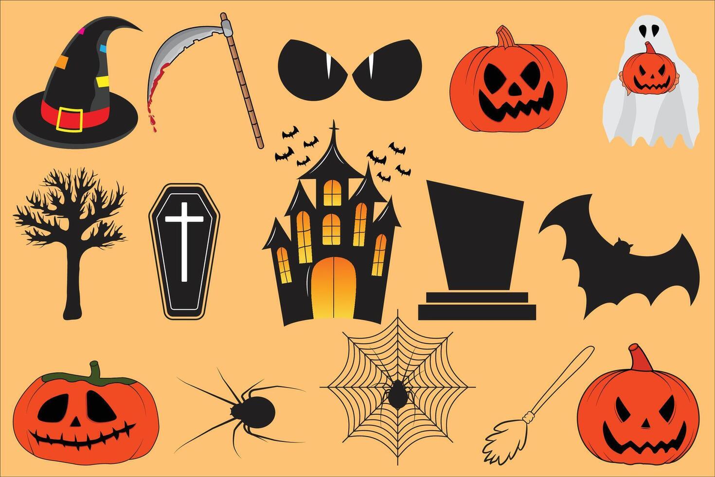 halloween icons set on a yellow background vector