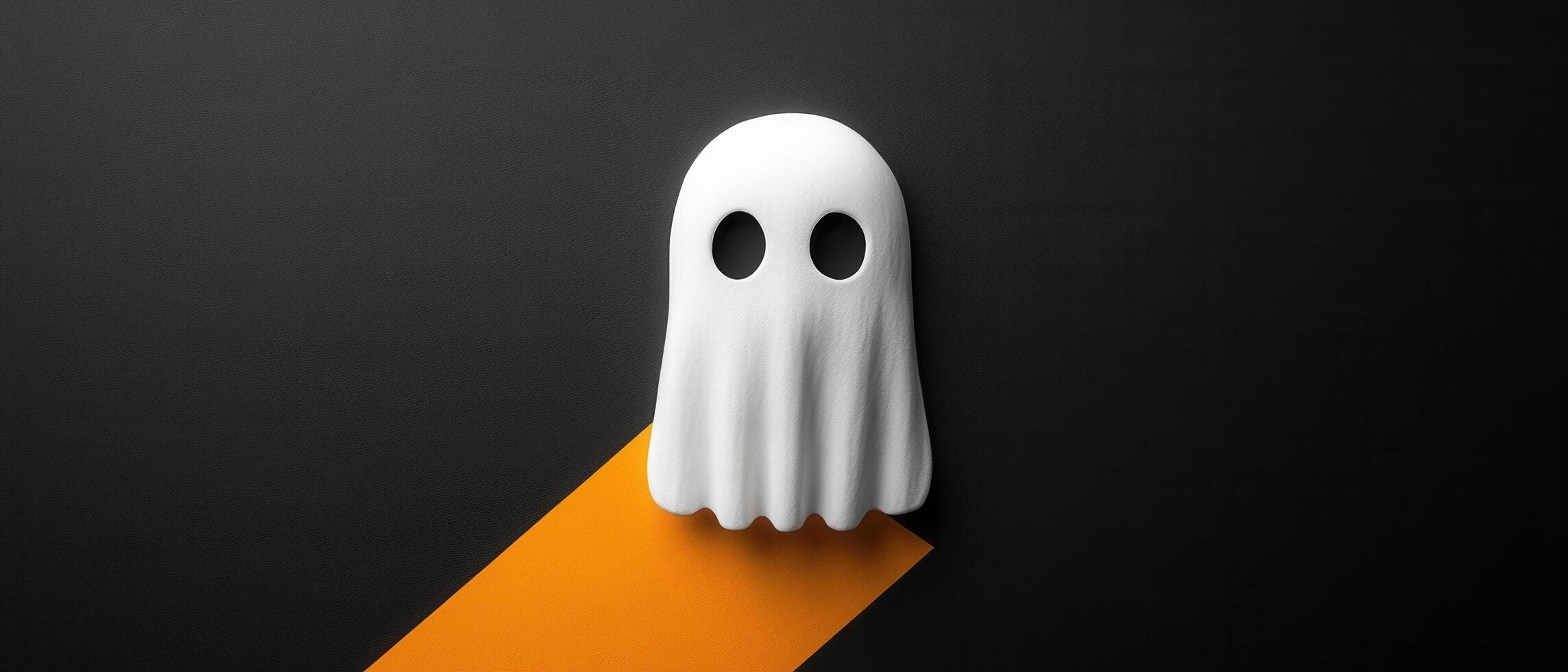Minimalist Halloween Ghost Decoration on Black and Orange Background for Spooky Seasonal Themes photo