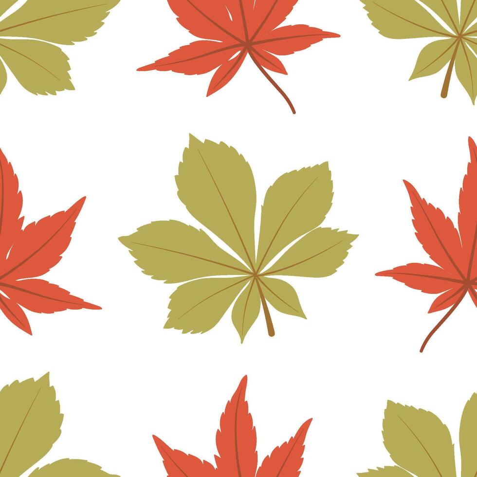 Autumn leaves seamless pattern. Fall background with chestnut and maple on white background. Botanical background for wrapping paper, wallpaper, and fabric. Foliage print. vector