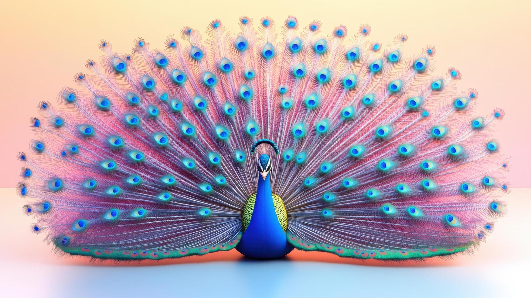 Vibrant Peacock Displaying Colorful Feathers Against a Soft Gradient Background photo