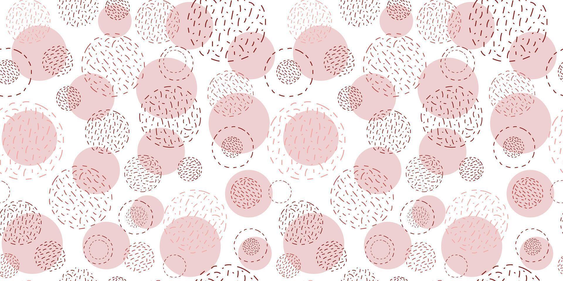 Abstract geometric seamless pattern, pink color. Shapes, strokes, spots, circles. Balls of thread. Hobbies, handicrafts. Simple texture. Repeating background for wallpaper, packaging, textiles. vector