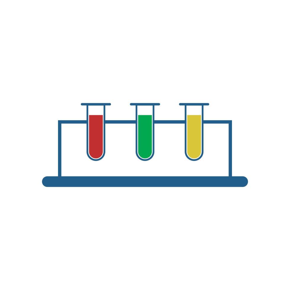 three testing tubes with different color chemicals, icon vector