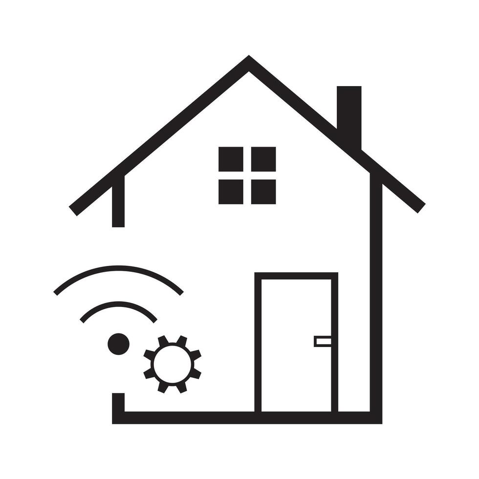 A house with wifi and a gear icon, working on house Wi-Fi concept icon vector