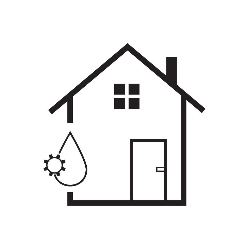 A house with water and a gear icon, working on house water concept icon vector