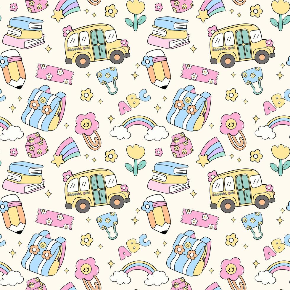School Supplies Pastel Pattern Seamless Repeating Doodle Design Background for Back to School vector