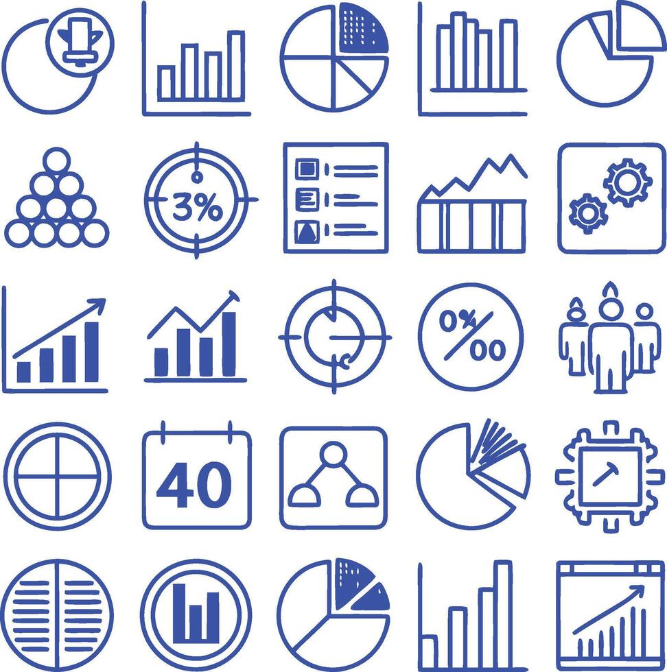 a set of business icons, including graphs, charts, and graphs vector