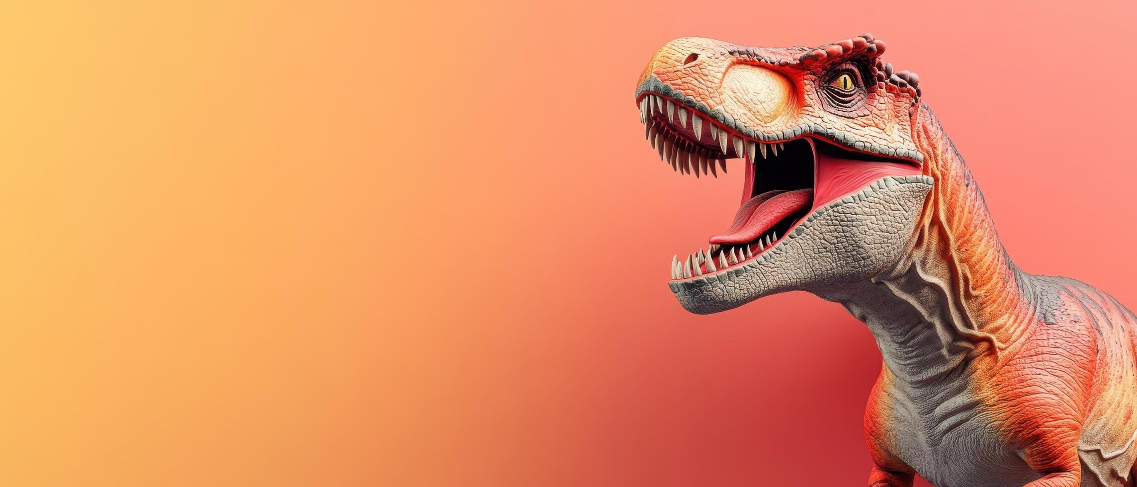 Realistic Dinosaur Toy Against Gradient Background with Open Mouth and Sharp Teeth photo